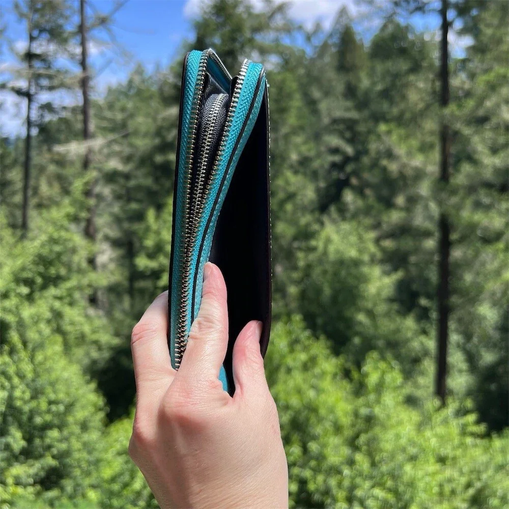 COACH Long Zip-Around Teal Blue Pebble Leather Wallet Silver Hardware AUTHENTIC
